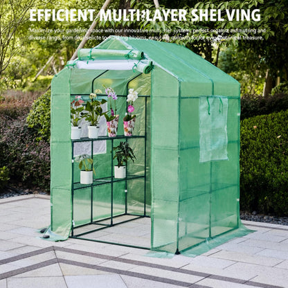 Solayis 56"×55"×74" Walk-in Garden Greenhouse | Thickened PE Cover & Heavy Duty Steel Frame | 3 Tiers 4 Shelves, Mesh Door & Windows | Portable for Indoor Outdoor Use (Green)