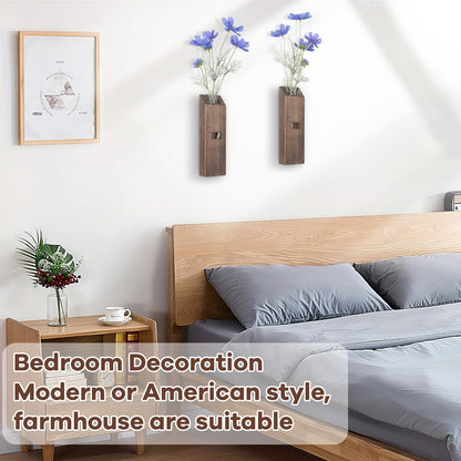 2 Pack Wood Wall Planter, Wall Decor Aesthetic for Living Room, Modern Farmhouse Entryway or Bathroom Decor, Unique Boho Vase for Holding Faux Greenery and Dried Flowers