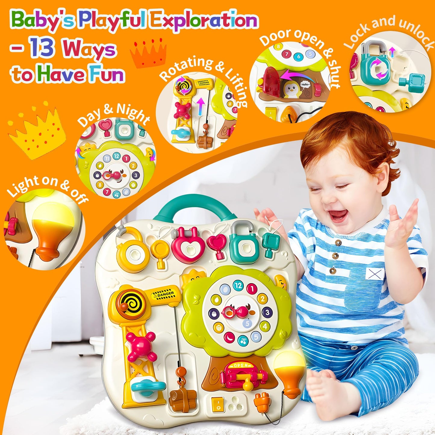 ROHSCE Soft Building Blocks for Toddlers, Montessori Baby Busy Board Sensory Toys STEM Toddler Gifts Busy Board for Babies 6-12 Months Fine Motor Skills Toys