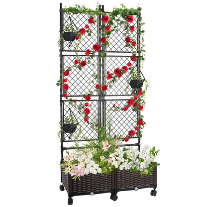 Kalolary 170CM Raised Garden Bed with Metal Trellis, Large Plastic Planter Box with Drainage Hole on Wheels Tomato Planters Climbing Trellis Outdoor Indoor for Climbing Plants Vegetable Flowers Vine