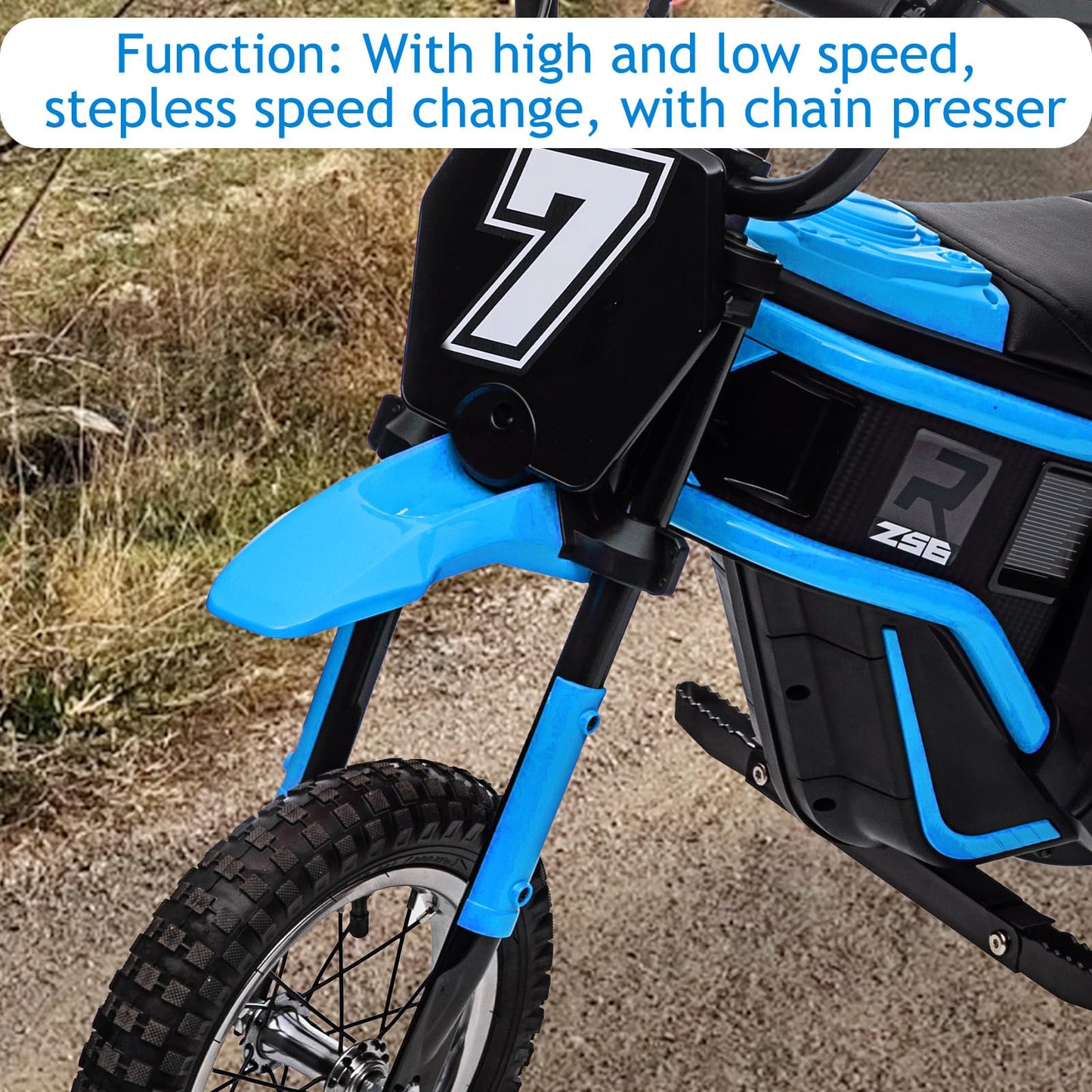GarveeLife 24V Electric Dirt Bike for Kids 8-14, Motorcycle With Authentic Motocross Geometry, Rear-Wheel Drive, High-Torque Motor, Blue