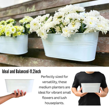 LaLaGreen Rail Planters for Outdoor (10 Pack, 11.2 Inch) White Metal Iron Strawberry Planter Hanging Flower Pots, Deck Railing Fence Bucket Wall Mount Window Box Plant Holder with Hooks Porch Decor