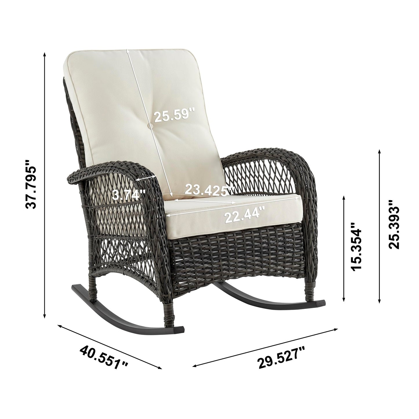 Manhattan Comfort Fruttuo Outdoor Rocking Chair with Removable Waterproof Cushions, Made of Steel Rattan, Weather-Resistant Patio Rocker with Curved Edge and Sturdy Steel Frame, Cream