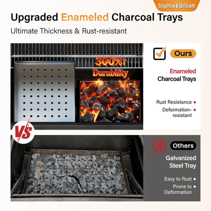 Sophia & William Extra Large BBQ Charcoal Grills and Offset Smoker,1015 SQ.IN. Cooking Area with Dual Lifting Charcoal Trays, Charcoal Barbecue Smoker Grill for Patio, Backyard Outdoor Cooking