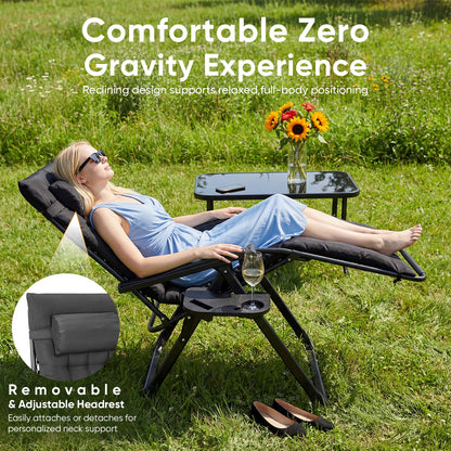 NEWBULIG Zero Gravity Chair, Folding Patio Recliner with Removable Cushion & Cup Holder Trays, Portable Lounge Chair for Beach & Camping, Classic Black