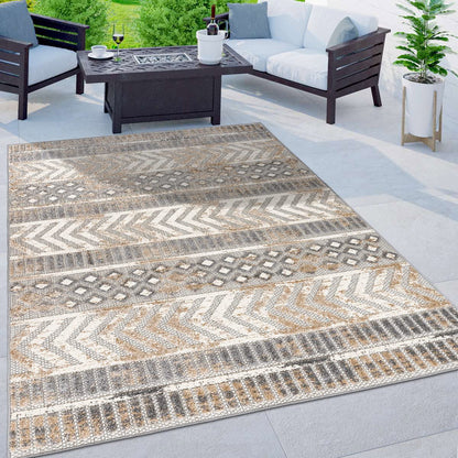Rugshop Distressed Geometric Indoor/Outdoor Beige Area Rug Modern Tribal Stripe, Durable Stain Resistant Perfect for Patio, Backyard, Deck and Outdoor Lounge 10' x 14'