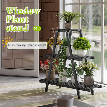 BMOSU Plant Stand Bamboo for Indoor Outdoor Tiered Plant Shelf 8 Potted Flower Holder Ladder Rack Garden Balcony Living Room Patio(3 Tier Black)