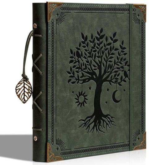 Vintage Photo Album 4x6 Leather Scrapbook Album with Writing Space 120 Photos & 30 Sheets DIY Paper Memory Albums Book for Anniversary Travel Vacation Family Tree, Green