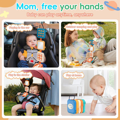 YINGZHIXING Busy Board for 1 2 3 Year Old - Montessori Travel Toy with Fine Motor Activities, Busy Cube Sensory Learning for Toddlers 1-3 - Perfect Baby Boy Girl Gift & Airplane Car Activity
