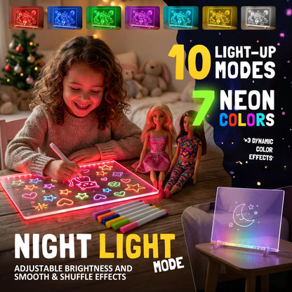 Nutty Toys Magic LED Drawing Board - 10 Light Up Modes - XL 16" Dry Erase Glow Note Doodle Pad - Pens, Adapter & Accessories incl., Top Birthday & Easter Gifts 2026 for Kids, Girls, Boys & Teens