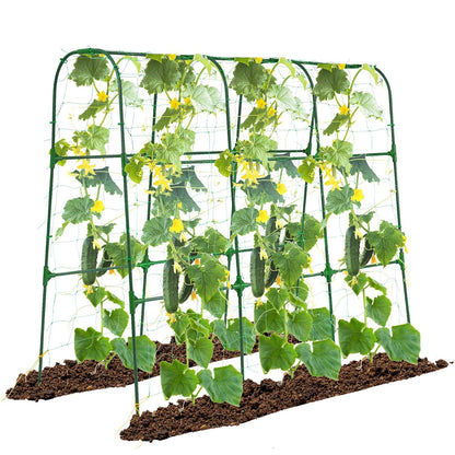 OTOSUNNY Garden Trellis for Climbing Plants Outdoor, Cucumber Trellis for Raised Bed Garden, Arch Trellis Support for Cucumbers Tomatoes Beans Peas, 50x48 inch, Metal Trellis with Netting, Green