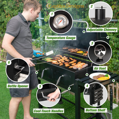 Captiva Designs Extra Large Charcoal BBQ Grill with Oversize Cooking Area(794 SQIN), Outdoor Cooking Grill with 2 Individual Lifting Charcoal Trays and 2 Foldable Side Tables