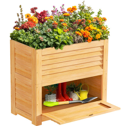 SUNYRISY Wooden Raised Garden Bed with Storage Box, 34" L x 18" W x 30" H Elevated Large Planter Box for Planting Herb Vegetable Flower Outdoor Indoor, Wood