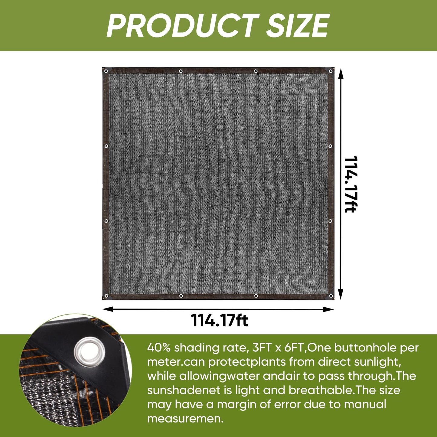 VOLA MANNER 40% Shade Cloth,10x20ft Tear Resistant Sun Shade Net with Reinforced Grommet,Durable Garden Shade Tarp Cover for Greenhouse,Plant Cover, Chicken Coop,Patio and Pergola,Black