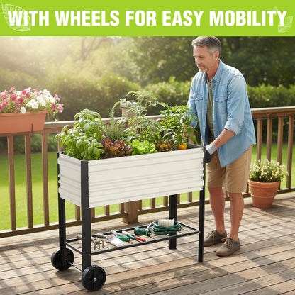 WORKPRO Galvanized Raised Garden Bed with Legs & Wheels, 37x14.6x31.6in, 400LB Capacity Elevated Planter Box for Garden, Backyard, Patio & Deck, White