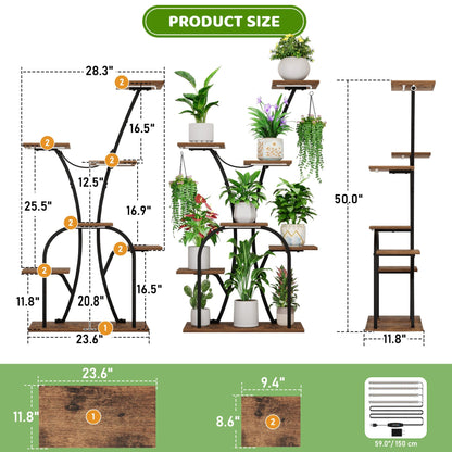 Plant Stand Indoor with Grow Lights, 7 Tiered Plant Shelf Indoor, 50'' Corner Plant Stands for Indoor Plants, Metal Plant Display Shelves Lighted Flower Holder, Plant Rack for Living Room, Black