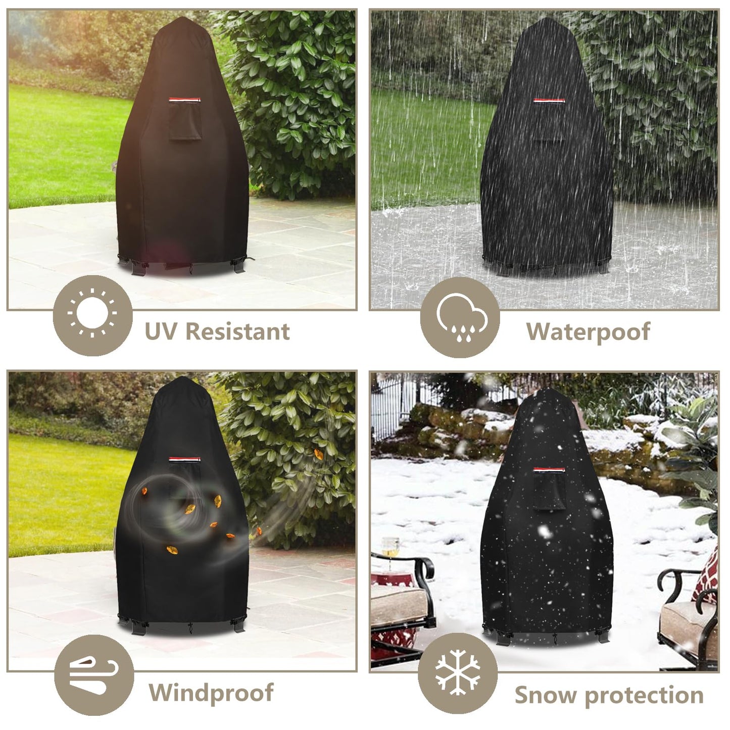 Patio Chiminea Cover,Heavy Duty 600D Waterproof Wood Burning Fire Pits Cover, Chimenea Outdoor Fireplace Wooden Fire Pit Covers,22" Dia x 43.3" H.