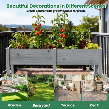 SUNYRISY Dual Wooden Raised Garden Bed Outdoor with Legs for Gardening, 71" L x 23.6" W x 31.5" H Elevated Planter Garden Box Raised Bed for Vegetable Flower Herb, Gray