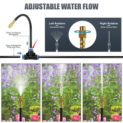 100ft Drip Irrigation System, Automatic Garden Watering System with 25 Adjustable Sprinkler Nozzles, Irrigation Hose Kit for Yard, Lawn, Plants, Atomizing System