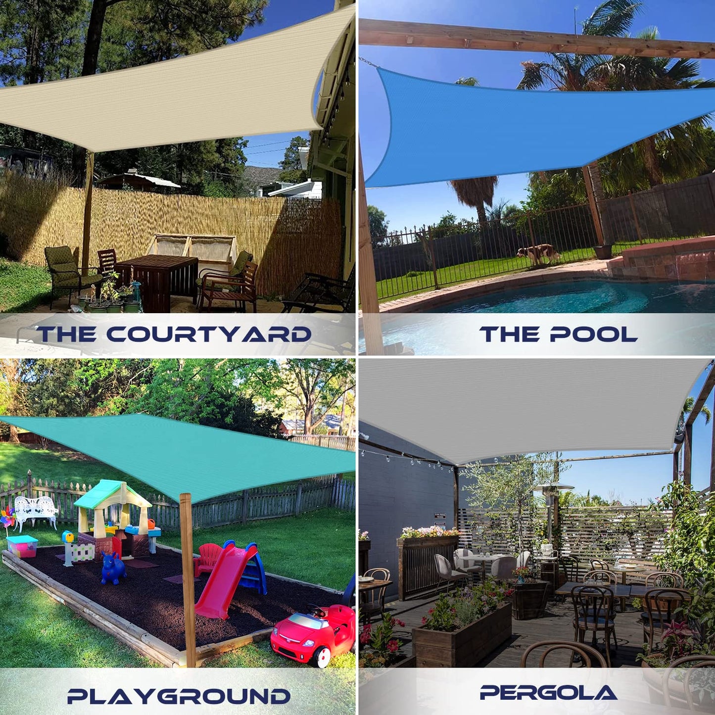 Windscreen4less 8' x 8' Sun Shade Sail Rectangle Outdoor Canopy Cover UV Block for Backyard Porch Pergola Deck Garden Patio (Gray)