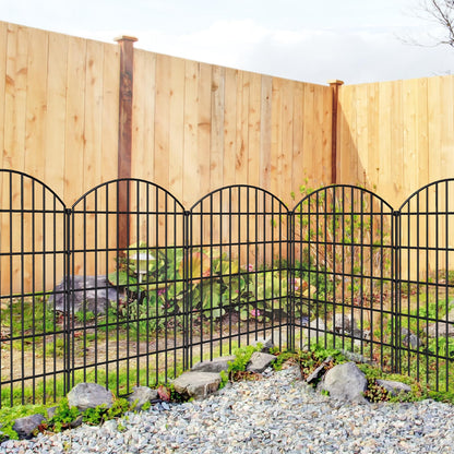 FOREHOGAR Metal Garden Fence 42in (H) x 23.3ft (L), 10 Panels + 11 Stakes Dog Fence Border Fence Animal Barrier, No Dig Garden Fencing for Yard Flower Bed Lawn Patio Outdoor, CTW4210 Black