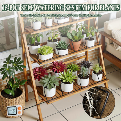 MJIAIDEA Automatic Watering System for Potted Plants, Indoor Auto Plant Waterer with Programmable Timer, Soil Moisture Sensor self Watering Device for 15 Plants, Ideal for Travel, Vacation, Away
