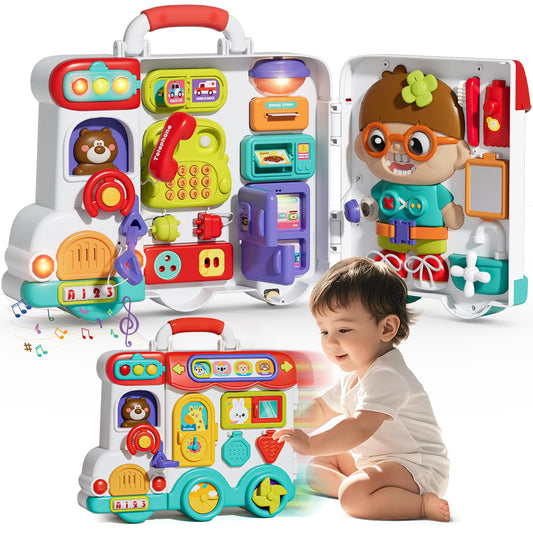 Montessori Busy Board Toys for 1 Year Old Boy, 1 Year Old Boy Birthday Gift, 54-in-1 English & Spanish Baby Busy Board Montessori Toys, Ideals 1st Birthday Gifts Boy, 1 Year Old Boy Toys Gifts
