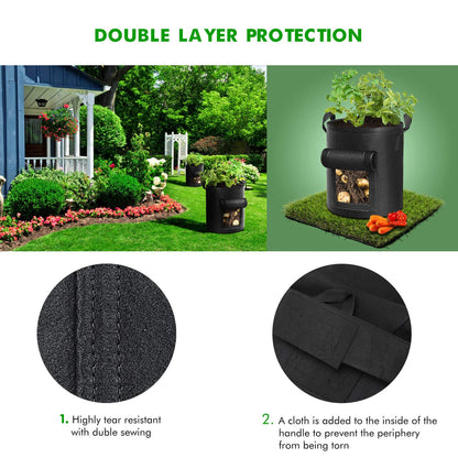 Cavisoo 5-Pack 10 Gallon Potato Grow Bags, Garden Planting Bag with Reinforced Handle, Thickened Nonwoven Fabric Pots for Tomato, Vegetable and Fruits