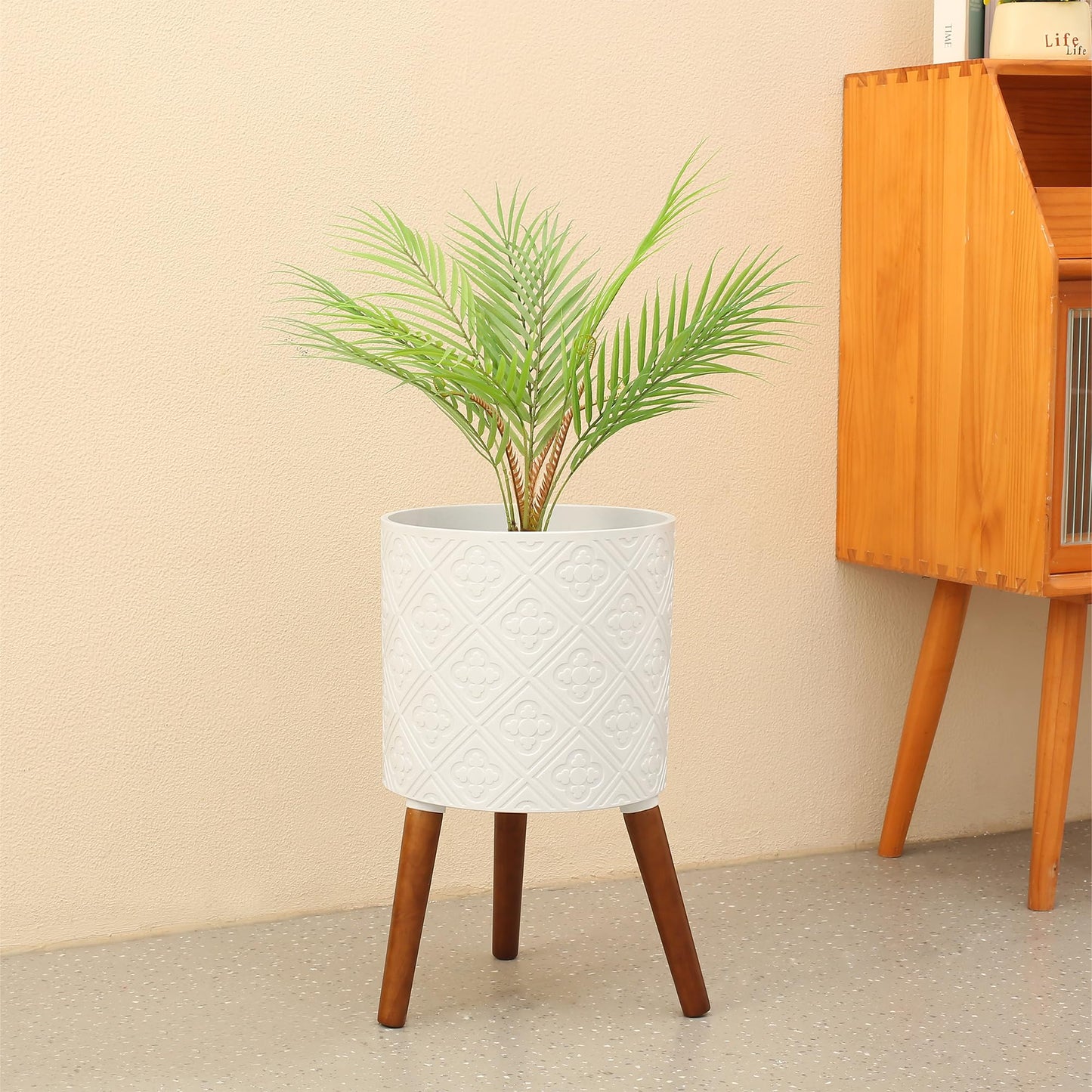 nacltlo 10 Inch Plant Pot with Stand, Planter for Indoor Plants, Modern Large Flower Planter Pot with Drainage Holes for Outdoor, Matte White