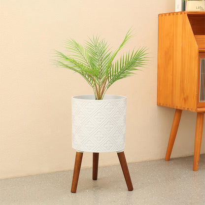 nacltlo 10 Inch Plant Pot with Stand, Planter for Indoor Plants, Modern Large Flower Planter Pot with Drainage Holes for Outdoor, Matte White