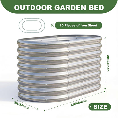 AHEONLAR 2 Pack 4×2×2ft Galvanized Raised Garden Bed Outdoor,Oval Sturdy and Durable Planter Boxes for Vegetables, Fruits, Flowers and Plants, Easy Assembly, Silver