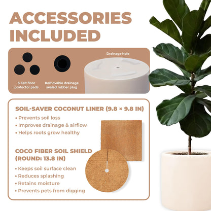 DEPLA LANE Lumero Fiberstone Cylinder Planter (14.0" Pot Opening x 15.7" D x 15.7" H) Smooth Finishes, Lightweight, Durable, UV Resistant, Minimalist Decor, Indoor Outdoor Plant Pot (XL, Cream White)
