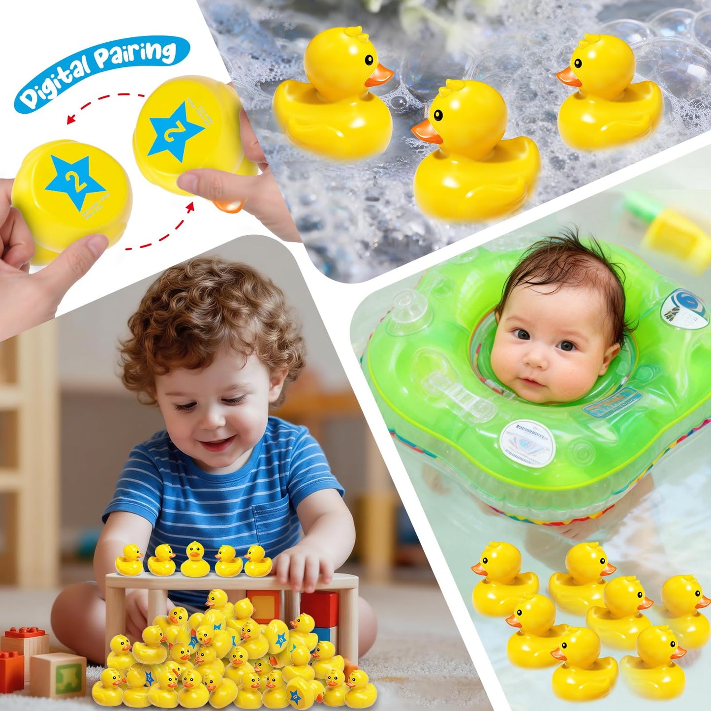 Duck Matching Bath Toys for Kids - 20 Plastic Ducks with Storage Bag | Fun Memory Games-Float Mini Duck Baby Bath Ducky Shower Toys-Water Outdoor Game for Children,Preschoolers,Birthday Party Carnival