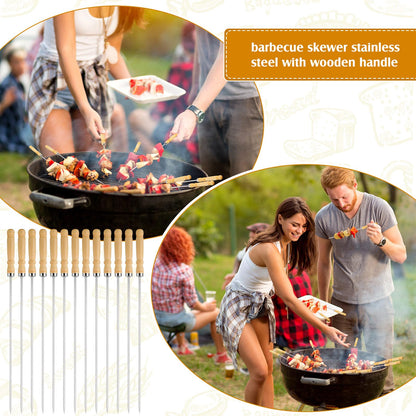Minatee 16 Inch Kabob Skewer with Wood Handle for BBQ Camping Cookware Campfire Grill Cooking, Stainless Steel, Metal Skewers for Kabobs with Wood Handle (50 Pcs)