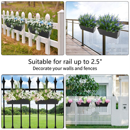 Holensun Railing Planters Outdoor Balcony 16 Inch Deck Over The Railing Planter Boxes Hanging Planters for Fence Flower 3 Pcs (Black)