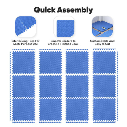 36 Pack Home Gym Mat, Puzzle Exercise Mat, EVA Interlocking Foam Floor Tiles for Home Workout Equipment and Kids' Play Areas -, 24 in x 24 in x ½ in, Blue 36 Tiles