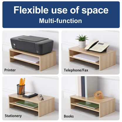 FITUEYES Monitor Stand - 2 Tier Computer Monitor Riser Shelf, Wood Desktop Stand for Laptop Computer Screen, Desk Organization, Office Supplies