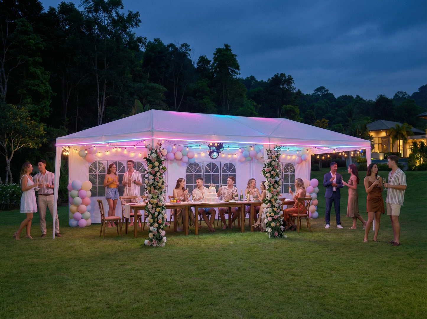 HOTEEL 10x30 FT Party Tent Outdoor Canopy Tents for Parties with 8 Removable Sidewalls, Carpas para Fiestas Waterproof for Gazebo Large Backyard Shelter Patio White Wedding Event Tent BBQ