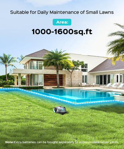YARDCARE V100 Robot Lawn Mower with HD Vision Navigation, Smart Obstacle Detection, Collision Sensors, Adjustable Cutting Height, Low-Noise Operation—Perfect for Small Lawns up to 1,600 sq ft.