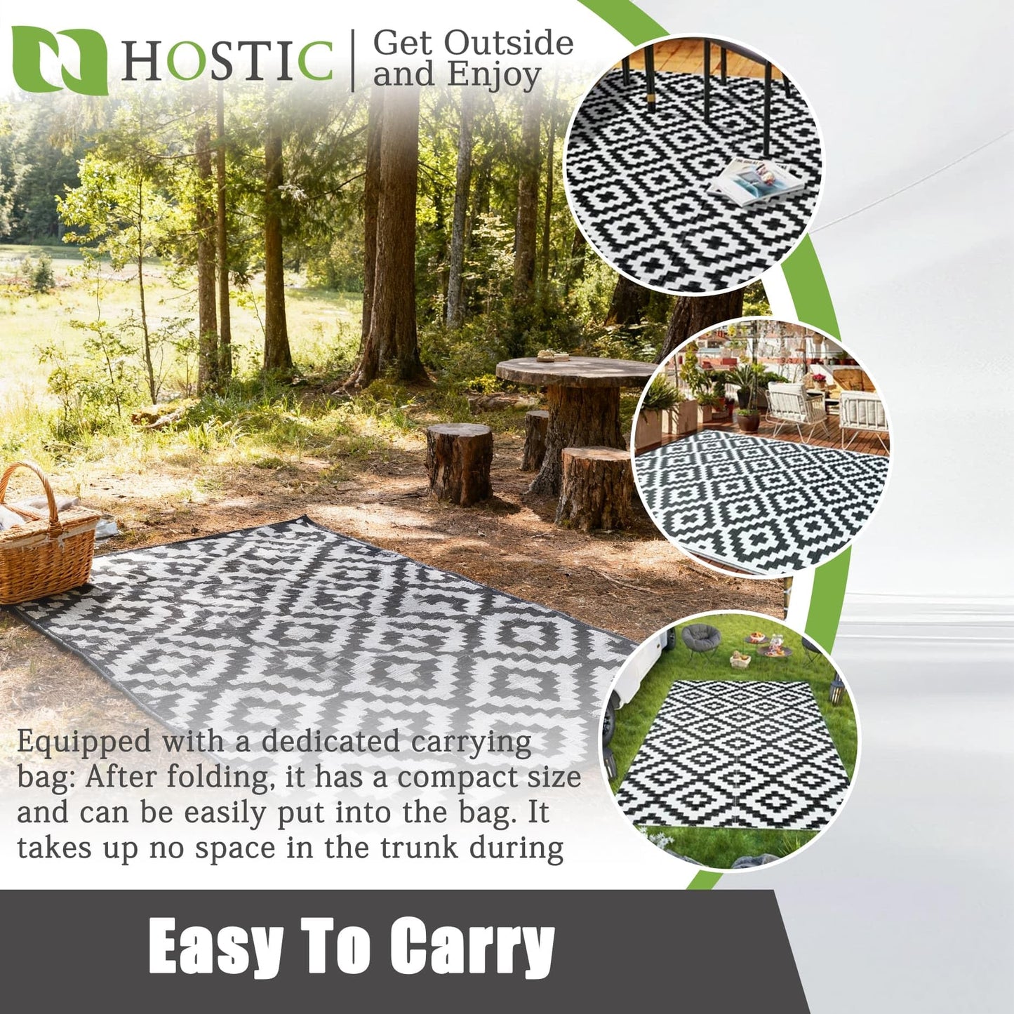 HOSTIC Outdoor Rug with Water Shielding, 8 x 10 Feet, Double Sided Plastic Straw Rug for Patio and Camping, Suitable for Outdoor Use, Such as Rv Mat, Comes with A Carrying Bag and 4 Fixing Stakes