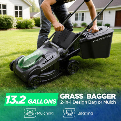 18" Electric Lawn Mower, 40V Cordless Lawn Mower with 2x5.0Ah Batteries, Brushless Motor, 2-in-1 Mulching & Bagging, 6-Position Height Adjustment, for Small to Medium Yards