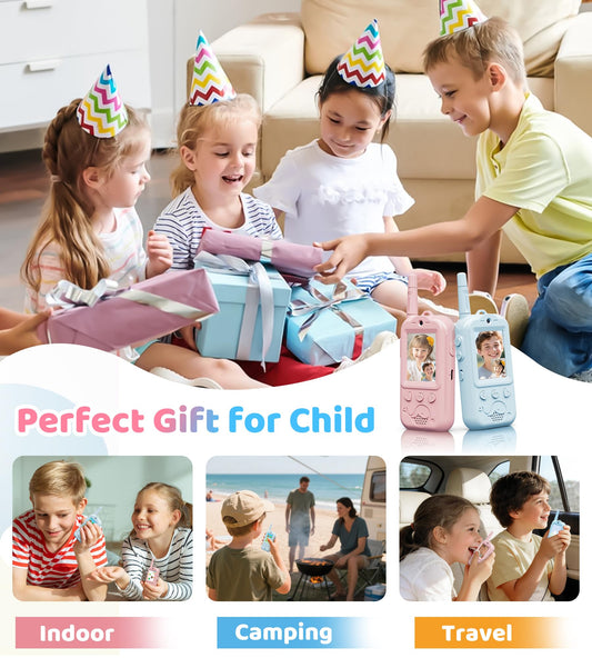 Dual Cameras Video Walkie Talkies for Kids, 2 Pack Rechargeable Kids Walkie Talkies Real-Time Video Chat, 2.0" Screen, Voice Intercom, Emoji, Photo, Music, Birthday Gifts for Boys Girls Age 3-9