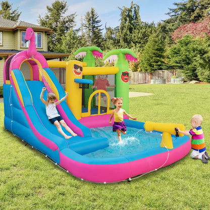 HONEY JOY Inflatable Water Slide, Giant Water Bounce House Park w/Climbing Wall & Splash Pool, Outdoor Blow up Water Slides Inflatables for Kids and Adults Backyard(with 735w Blower)