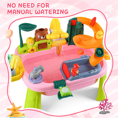 Upgraded Toddler Sand Water Table Toy with Electric Water Pump, Kids Sand Water with Faucet/Play Food Accessories/Fishing Toy, Kitchen Play Sink Toys for Girl Boy Age 3+ (Pink-Sunflower)