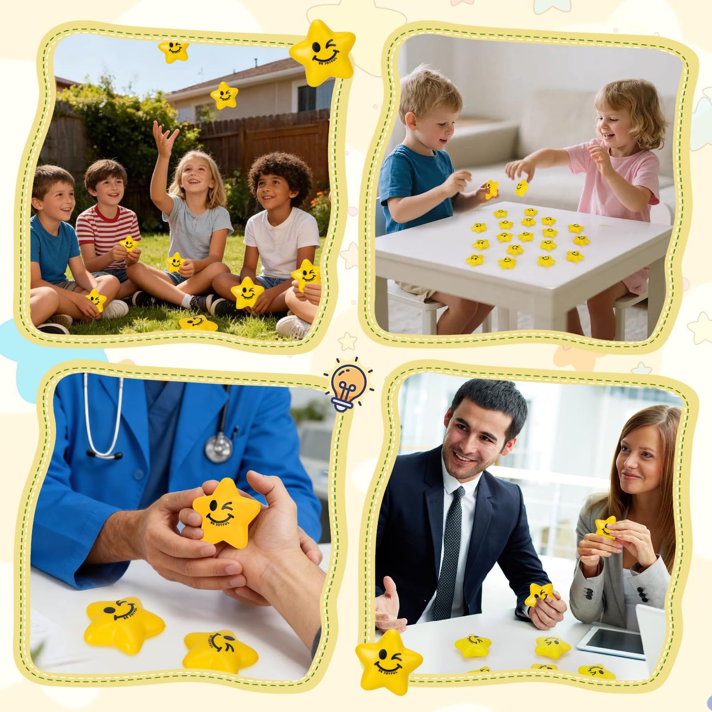 SHQDD Stress Balls, 108PCS Stress Balls for Kids & Adults - Mini Star Stress Balls Squeeze Toys, 2.16 Inch Cute Smiley Face Stress Relief Ball Bulk for Anxiety Fidget Sensory, Classroom Party Supplies