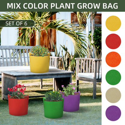 Ohiyoo 6 Pack 15 Gallon Grow Bags, Colorful Fabric Plant Pots with Handles, Garden 10 Gal Fabric Grow Pots, Vegetable Plant Growing Bags for Garden (15 Gallon)