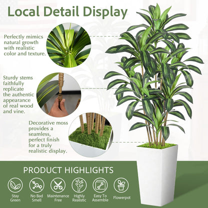 Wrbtn Realistic Artificial Indoor Plant Tree - Tall Fake Dracaena Potted Plant for Home Office Decor, Living Room & Bedroom - Lifelike Faux Plant Tree with Pot-Palm(White, 6FT)
