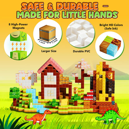 Belveora Magnetic Building Blocks - 154 PCS Large 1 Inch Magnet Cubes, STEM Construction Set for Kids Ages 3 4 5 6 7 8 9 10, Sensory Montessori Toys for Boys & Girls Easter/Christmas/Birthday Gift