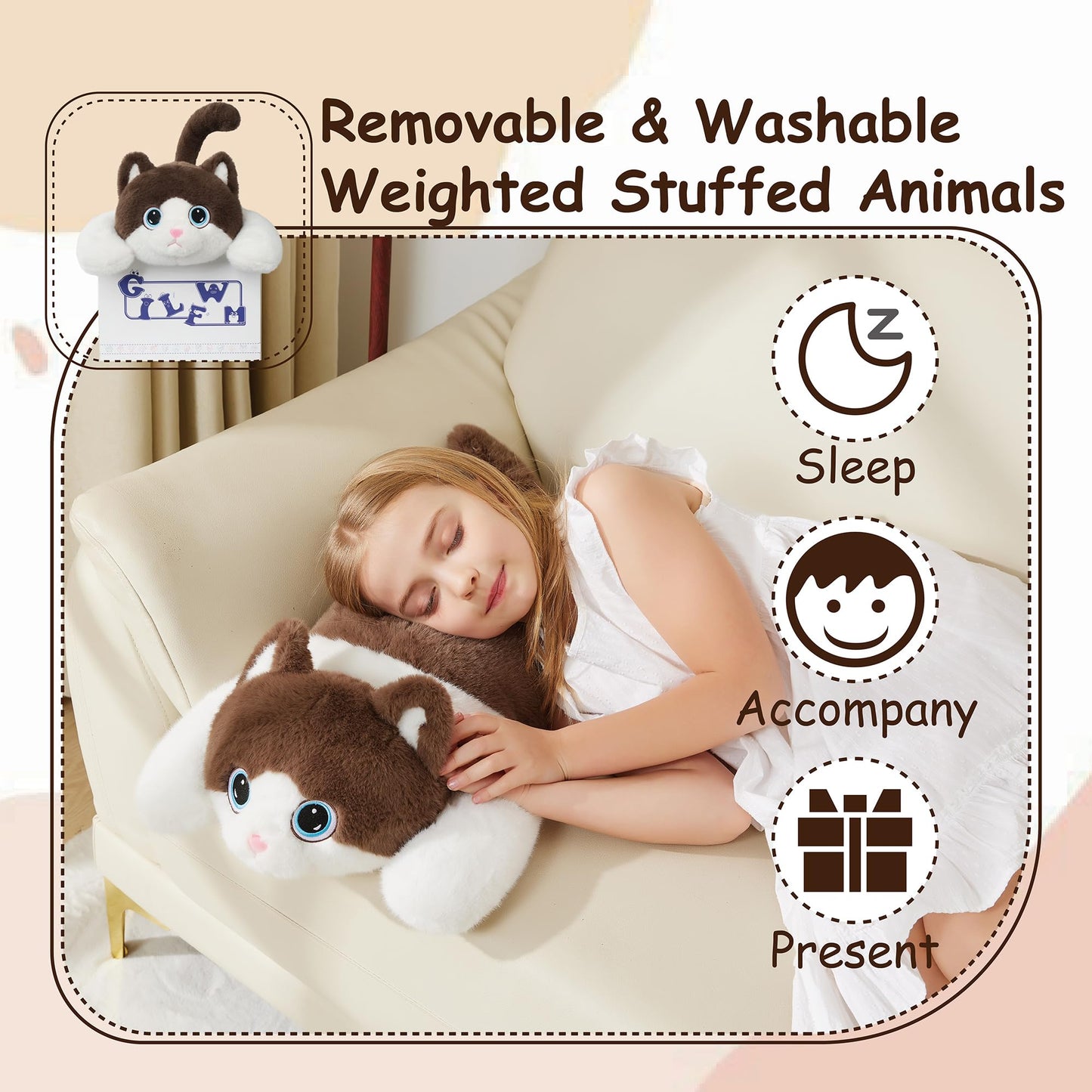 GILFWM Weighted Stuffed Animals Cat - 25" Big Toy Pillow Plushie Gifts for Kids Boys Girls & Adults, 5 lbs Soft Washable Plush Pillowfort