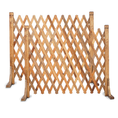 MYOYAY 2PCS Expandable Instant Fence Retractable Wooden Fence Wooden Pet Gate Freestanding Wood Plant Screen Fence Partition Wood Garden Trellis for Home Yard Garden Indoor Outdoor Decor